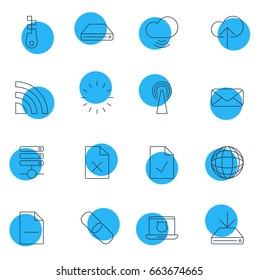 Vector Illustration Of 16 Internet Icons. Editable Pack Of Fastener, Secure Laptop, Wave And Other Elements.