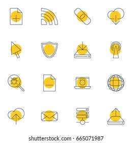 Vector Illustration Of 16 Internet Icons. Editable Pack Of Removing File, Bug, Router And Other Elements.