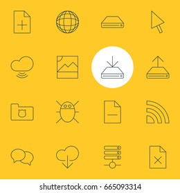 Vector Illustration Of 16 Internet Icons. Editable Pack Of Talking, Server, Delete Data And Other Elements.