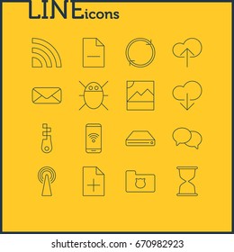 Vector Illustration Of 16 Internet Icons. Editable Pack Of Telephone, Sandglass, Computer Virus Elements.