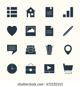 Vector Illustration Of 16 Internet Icons. Editable Pack Of Love, House, Increase Chart And Other Elements.
