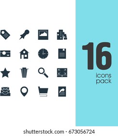 Vector Illustration Of 16 Internet Icons. Editable Pack Of House, Document Transfer, Magnifier And Other Elements.