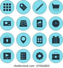 Vector Illustration Of 16 Internet Icons. Editable Pack Of Capture, Messages, Gift And Other Elements.