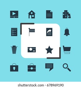 Vector Illustration Of 16 Internet Icons. Editable Pack Of House, Document Transfer, Portfolio And Other Elements.