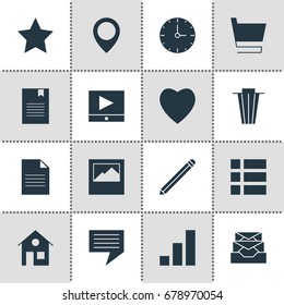 Vector Illustration Of 16 Internet Icons. Editable Pack Of Increase Chart, Document, Messages And Other Elements.