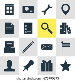 Vector Illustration Of 16 Internet Icons. Editable Pack Of Gift, Account, Map Pointer And Other Elements.