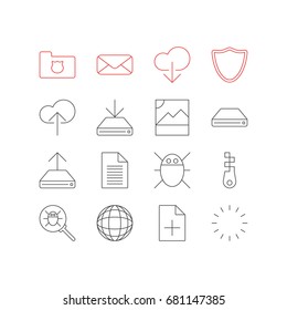 Vector Illustration Of 16 Internet Icons. Editable Pack Of Hdd Sync, Privacy Doc, Safeguard And Other Elements.