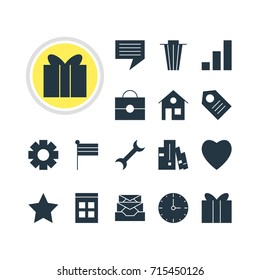 Vector Illustration Of 16 Internet Icons. Editable Pack Of Messages, Gear, Coupon And Other Elements.