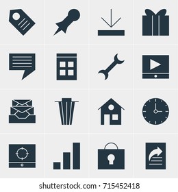 Vector Illustration Of 16 Internet Icons. Editable Pack Of Trash, Increase Chart, Document Transfer And Other Elements.