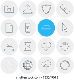 Vector Illustration Of 16 Internet Icons. Editable Pack Of Telephone, Information Load, Sandglass Elements.
