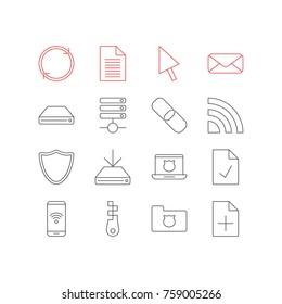 Vector Illustration Of 16 Internet Outline Icons. Editable Set Of Telephone, Fastener, Privacy Doc And Other Elements.