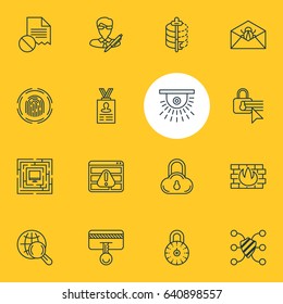 Vector Illustration Of 16 Internet Security Icons. Editable Pack Of Safety Key, Camera, Safe Storage And Other Elements.