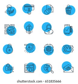 Vector Illustration Of 16 Internet Security Icons. Editable Pack Of System Security, Browser Warning, Encoder And Other Elements.