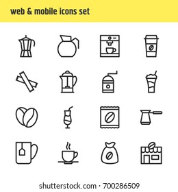 Vector Illustration Of 16 Java Icons. Editable Pack Of Mocha, Turkish, Coffee To Go And Other Elements.