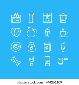 Vector Illustration Of 16 Java Icons. Editable Pack Of Cocktail, Package, Coffee To Go And Other Elements.