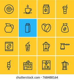 Vector Illustration Of 16 Java Outline Icons. Editable Set Of Package, Package Latte, Mocha And Other Elements.