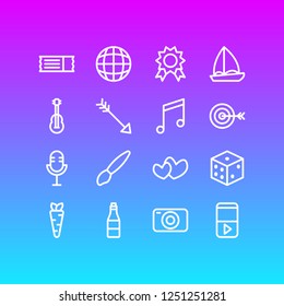 Vector illustration of 16 joy icons line style. Editable set of carrot, boat, target and other icon elements.