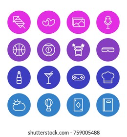 Vector Illustration Of 16 Joy Outline Icons. Editable Set Of Air Balloon, Petard, Beverage And Other Elements.
