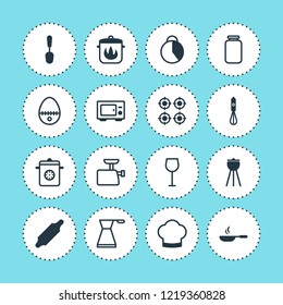 Vector illustration of 16 kitchenware icons. Editable set of egg split, microwave, blender and other icon elements.
