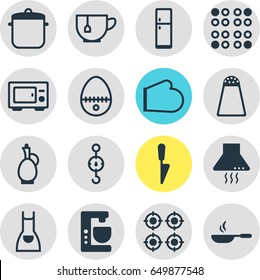 Vector Illustration Of 16 Kitchenware Icons. Editable Pack Of Steelyard, Mixer, Carafe And Other Elements.