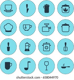 Vector Illustration Of 16 Kitchenware Icons. Editable Pack Of Cooking Spade, Soup Pan, Mincer And Other Elements.