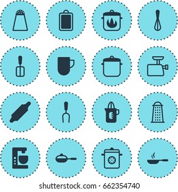 Vector Illustration Of 16 Kitchenware Icons. Editable Pack Of Corolla, Pan, Shaker And Other Elements.