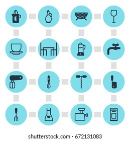 Vector Illustration Of 16 Kitchenware Icons. Editable Pack Of Coffee Cup, Faucet, Smock And Other Elements.