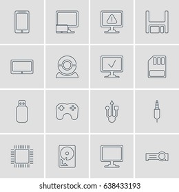 Vector Illustration Of 16 Laptop Icons. Editable Pack Of Presentation, Screen, Smartphone And Other Elements.