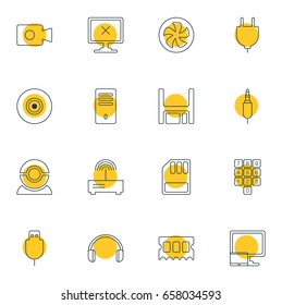 Vector Illustration Of 16 Laptop Icons. Editable Pack Of Cooler, Serial Bus, Socket And Other Elements.