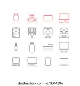 Vector Illustration Of 16 Laptop Icons. Editable Pack Of Pda, Web Camera, Qwerty Board And Other Elements.
