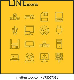 Vector Illustration Of 16 Laptop Icons. Editable Pack Of Pda, Socket, Keypad And Other Elements.
