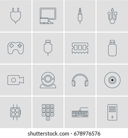 Vector Illustration Of 16 Laptop Icons. Editable Pack Of Input Jack, Mainframe, Modern Watch And Other Elements.