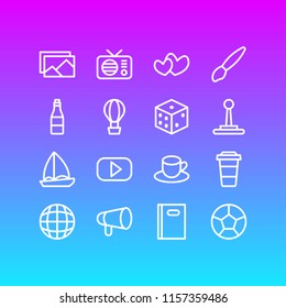 Vector illustration of 16 leisure icons line style. Editable set of globe, boat, airship and other icon elements.