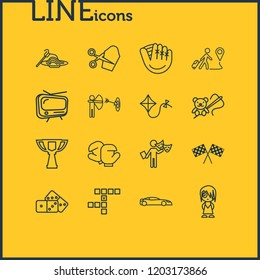 Vector illustration of 16 lifestyle icons line style. Editable set of award cup, tv, sport car and other icon elements.