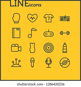 Vector illustration of 16 lifestyle icons line style. Editable set of box glove, barbell, heartbeat and other icon elements.