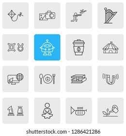 Vector illustration of 16 lifestyle icons line style. Editable set of healthy food, gardening, coffee and other icon elements.