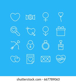 Vector Illustration Of 16 Love Icons. Editable Pack Of Decoration, Lollipop, Magnifier And Other Elements.