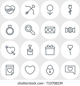 Vector Illustration Of 16 Love Icons. Editable Pack Of Gift, Soul, Engagement And Other Elements.
