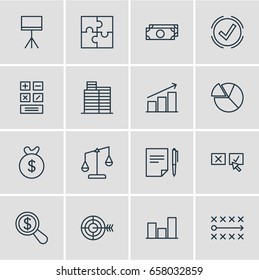 Vector Illustration Of 16 Management Icons. Editable Pack Of Agreement , Board Stand, Tactics Elements.