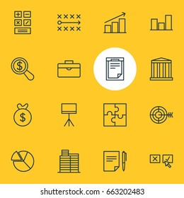 Vector Illustration Of 16 Management Icons. Editable Pack Of Goal, Bag, House And Other Elements.