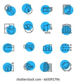 Vector Illustration Of 16 Management Icons. Editable Pack Of Graph, Portfolio, Building And Other Elements.