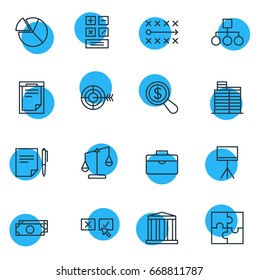Vector Illustration Of 16 Management Icons. Editable Pack Of Tactics, Balance, House And Other Elements.