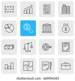 Vector Illustration Of 16 Management Icons. Editable Pack Of Cash, File, Agreement And Other Elements.