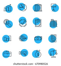 Vector Illustration Of 16 Management Icons. Editable Pack Of House, Calculate, File And Other Elements.