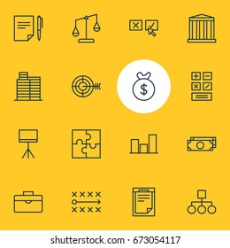 Vector Illustration Of 16 Management Icons. Editable Pack Of Graph, Scheme, Bag And Other Elements.