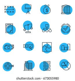 Vector Illustration Of 16 Management Icons. Editable Pack Of Building, File, Balance And Other Elements.