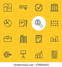 Vector Illustration Of 16 Management Icons. Editable Pack Of Columns, House, Chart And Other Elements.