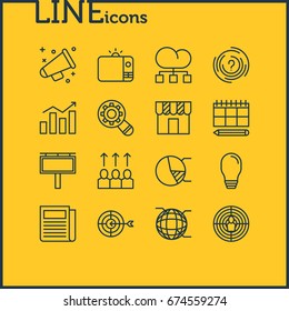 Vector Illustration Of 16 Marketing Icons. Editable Pack Of Announcement, Cloud Distribution, Advancement And Other Elements.