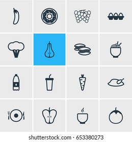 Vector Illustration Of 16 Meal Icons. Editable Pack Of Aubergine, Biscuit, Duchess And Other Elements.