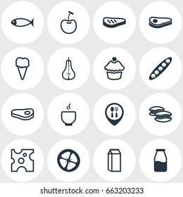 Vector Illustration Of 16 Meal Icons. Editable Pack Of Sundae, Muffin, Milk And Other Elements.